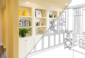 Image showing Custom Built-in Shelves and Cabinets Design Drawing with Cross S