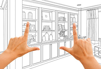 Image showing Hands Framing Custom Built-in Shelves and Cabinets Design Drawin