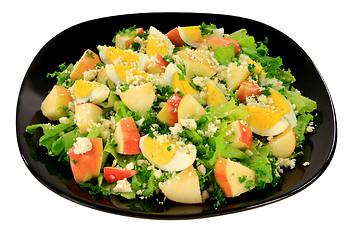 Image showing Green salad with eggs and apples 