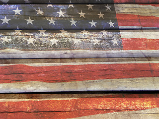 Image showing American flag on wood