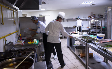 Image showing team cooks and chefs preparing meals