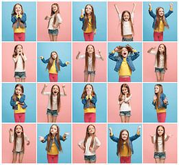 Image showing The collage of different human facial expressions, emotions and feelings of young teen girl.