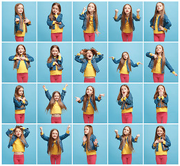 Image showing The collage of different human facial expressions, emotions and feelings of young teen girl.