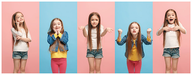 Image showing The collage of different human facial expressions, emotions and feelings of young teen girl.