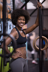 Image showing portrait of black women after workout dipping exercise