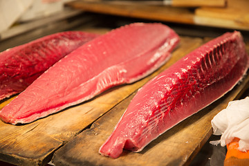 Image showing fresh tuna fish at japanese street market