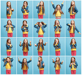 Image showing The collage of different human facial expressions, emotions and feelings of young teen girl.