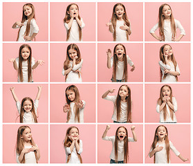 Image showing The collage of different human facial expressions, emotions and feelings of young teen girl.