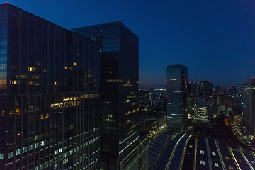 Image showing view to night railway station in tokyo city, japan