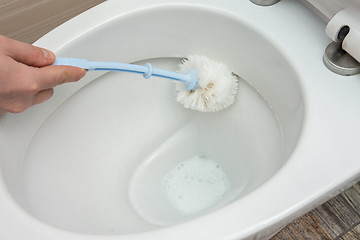 Image showing Washing inside the toilet bowl with a disinfectant