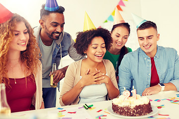 Image showing team greeting colleague at office birthday party