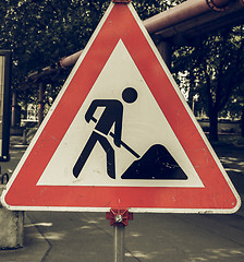 Image showing Vintage looking Road works sign