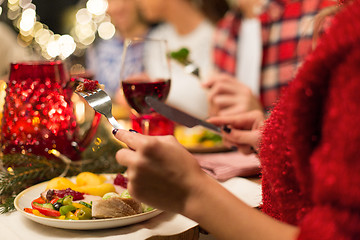 Image showing close up of friends having christmas dinner