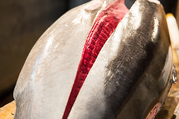 Image showing fresh gutted tuna fish at japanese street market