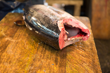 Image showing fresh gutted tuna fish at japanese street market