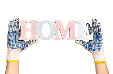 Image showing Hands holding Home word