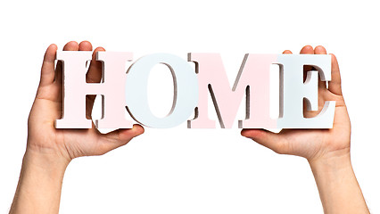 Image showing Hands holding Home word