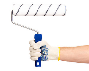 Image showing Hand with glove and paint roller