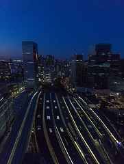 Image showing view of night railway station in tokyo city, japan