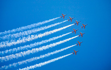 Image showing Eight alpha jets planes in flight