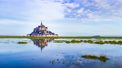 Image showing Mont-Saint-Michel reflecting in blue