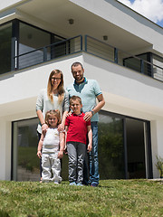 Image showing happy family with children in the yard