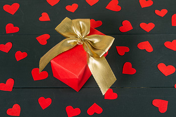 Image showing Gift boxes on wooden table