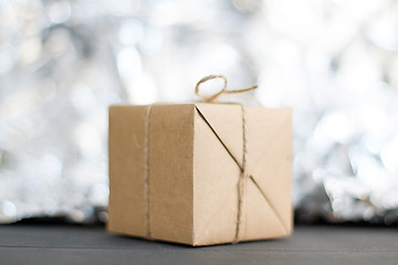 Image showing Gift boxes on wooden table