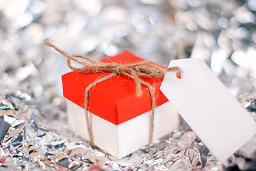 Image showing Gift boxes on wooden table