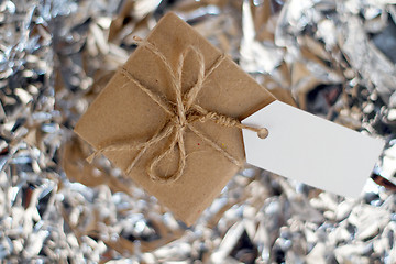 Image showing Gift boxes on wooden table