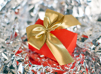 Image showing Gift boxes on wooden table