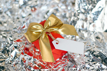 Image showing Gift boxes on wooden table