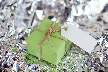 Image showing Gift boxes on wooden table