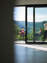 Image showing couple enjoying morning coffee and breakfast