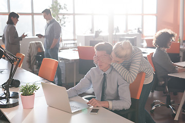 Image showing Two Business People Working With laptop in office