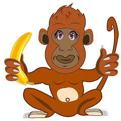 Image showing Cartoon tropical animal ape with banana in paw