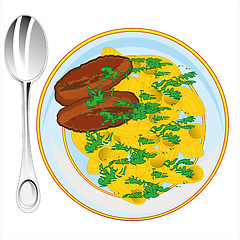 Image showing The Chops with noodle ed by verdure.Vector illustration