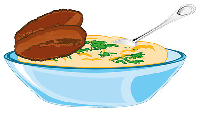 Image showing Vector illustration of the plate with chop on white background