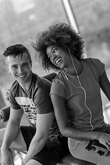 Image showing couple in a gym have break