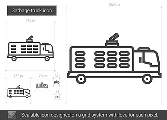 Image showing Garbage truck line icon.