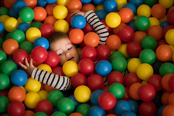 Image showing boy having fun in hundreds of colorful plastic balls