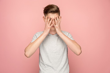 Image showing Handsome man in stress isolated on pink