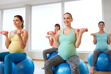 Image showing pregnant women training with exercise balls in gym