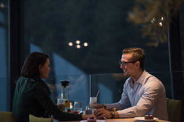 Image showing Couple on a romantic dinner at the restaurant