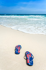 Image showing Australian flag on thongs on the beach