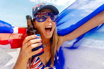 Image showing Cheering proud patriotic Australian fan supporter