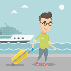 Image showing Passenger going to shipboard with suitcase.