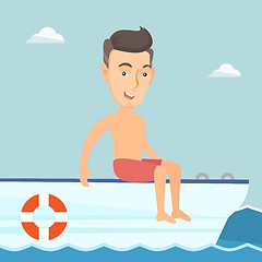 Image showing Young happy man tanning on a sailboat.