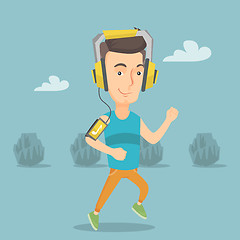 Image showing Man running with earphones and smartphone.