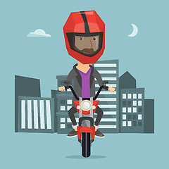 Image showing Man riding motorcycle at night vector illustration